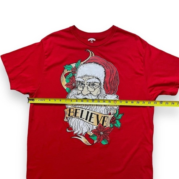 Holiday Time Christmas Tee Red Santa Beleive T Shirt Size XL Unisex - Picture 3 of 10